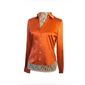 Vintage Kenneth Cole Orange Silk Button Down Blouse, Size 6